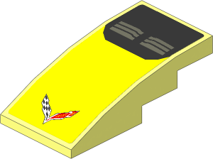 Slope Brick Curved  4 x  2 with Chevrolet Corvette Z06-C7 Logo on Yellow Background and Dark Grey Air Vents on Black Background Sticker