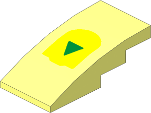 Slope Brick Curved  4 x  2 with Yellow and Green Program Start Icon Pattern
