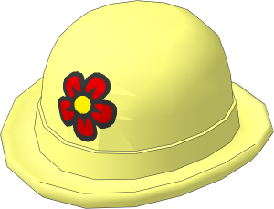 Minifig Hat Bowler with Red Flower with Yellow Centre Pattern