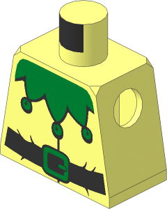 Minifig Torso with Green Necklace with Small Bells and Belt with Buckle Pattern