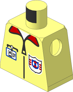 Minifig Torso with White Shirt, Red Collar, Black Zip, Badge and Coast Guard (1996) Logo Pattern