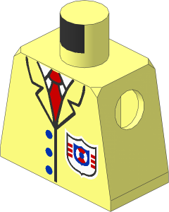 Minifig Torso with White Shirt, Red Tie, Black Suit Outline and Three Blue Buttons and Coast Guard (1996) Logo Pattern