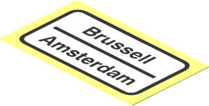 Sticker  1.1 x  1.9 with "Brussell / Amsterdam"