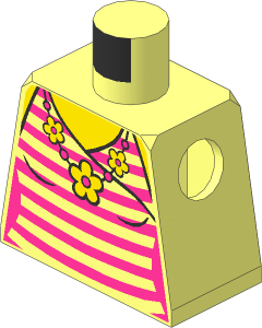Minifig Torso with Female Top with Dark Pink Stripes and Flower Necklace Pattern