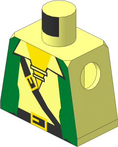 Minifig Torso with Pirate Green Vest, Shirt, and Belt Pattern