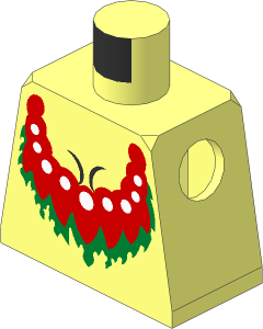 Minifig Torso with Red, Green and White Floral Necklace and Black Cleavage Pattern