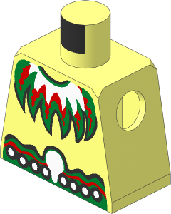 Minifig Torso with Red, Green and White Feather Necklace and Red, Green Belt with White Dots and Black Outline Pattern