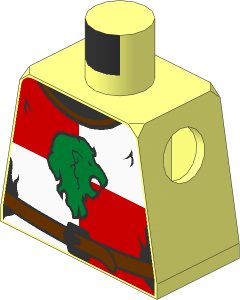 Minifig Torso with Gold Lion and Belt on Red/White Quarter Pattern