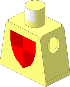 Minifig Torso with Red/Peach Quarters Shield Pattern