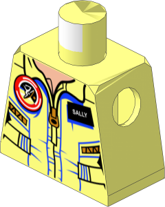 Minifig Torso with Female Jumpsuit with Zipper with 'SALLY' Name Tag Pattern
