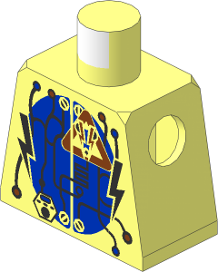 Minifig Torso with Insectoids with Silver Circuitry, Lightning Bolts over Blue Circle