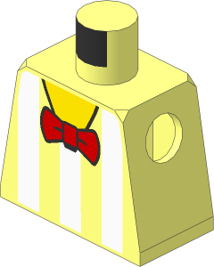 Minifig Torso with White Vertical Stripes and Red Bow Tie Pattern