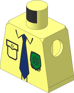 Minifig Torso with Shirt, Badge, Blue Tie, "POLICE" Back Pattern