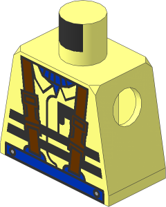 Minifig Torso with Blue Shirt, Brown Suspenders and Construction Jacket with Safety Stripes Pattern
