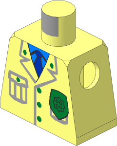 Minifig Torso with Jacket, Pocket, Badge, Blue Tie Pattern