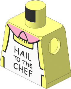 Minifig Torso with Crew Neck Sweater with Collar and "HAIL TO THE CHEF" on White Apron Pattern