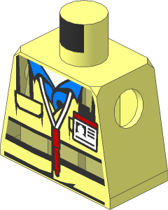 Minifig Torso with Safety Vest with Reflective Stripes over Medium Blue Shirt, ID Badge and Red Pen around Neck Pattern
