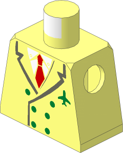 Minifig Torso with Six Button Suit, Red Tie, and Airplane Pattern