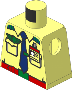 Minifig Torso with Shirt with Dark Blue Tie, Gold Airline Pin, Belt and ID Badge Pattern