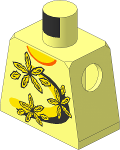 Minifig Torso with Shirt with  3 Flowers over Yellow and Silver Stripe Pattern
