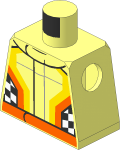 Minifig Torso with White/Yellow/Orange Racesuit Pattern