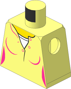 Minifig Torso with Female Top with Yellow Neck and White Undershirt Pattern