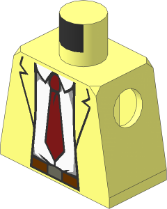 Minifig Torso with Open Suit Jacket with White Shirt, Dark Red Tie and Reddish Brown Belt Pattern