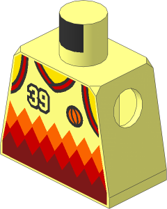 Minifig Torso with Sports Tank Top with "39", Orange Basketball and Orange and Red Diamonds Pattern