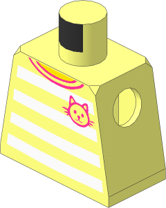 Minifig Torso with T-Shirt with  4 White Horizontal Stripes Front and Back with Cat Pattern