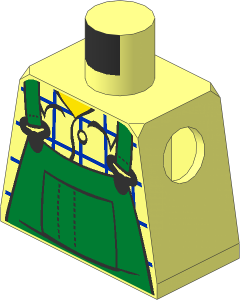 Minifig Torso with Green Overall and Blue Checkered Shirt Pattern