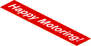 Sticker  1.1 x  5.9 with White "Happy Motoring!" on Red Background