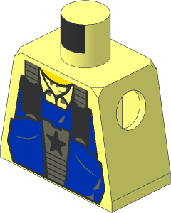 Minifig Torso with Blue Vest, Collar and Star Pattern