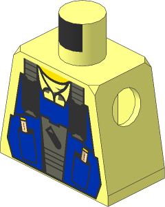 Minifig Torso with Blue Vest, Collar and Test Tube Pattern