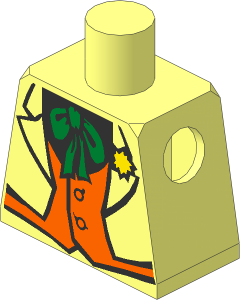 Minifig Torso with Jacket, Orange Vest, Green Neck-chief Pattern