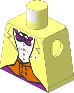 Minifig Torso with Dark Orange Vest and Purple Bow Tie Pattern