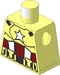 Minifig Torso with Red/White Waist, Zipper and White Star Pattern