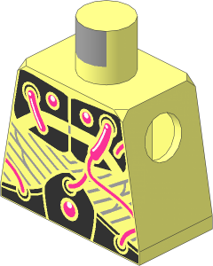 Minifig Torso with Silver Metal Plates and Dark Pink Electrical Wires and Buttons Pattern