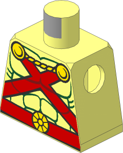 Minifig Torso with Red Straps and Belt, Yellow Clasps and Cord and Muscles Outline Pattern