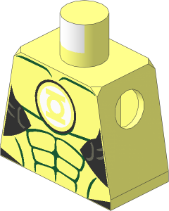 Minifig Torso with Green Lantern Logo on White Background and Muscles Outline Pattern