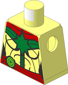 Minifig Torso with Female Gold Star and Zipper and Red Tied Sash and Muscles Outline Pattern