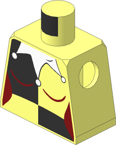 Minifig Torso with Female White Jester Collar and Black Quarters Pattern