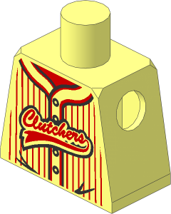 Minifig Torso with Vertical Red Stripes and 'Clutchers' Pattern