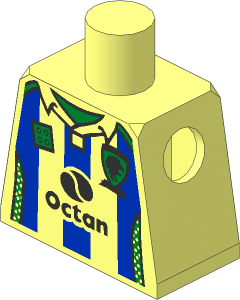 Minifig Torso with Soccer Shirt with Octan Logo and Blue Stripes Pattern