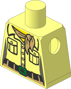 Minifig Torso with Female Shirt with  2 Pockets, Tan Scarf and Black Belt with Gold Buckle Pattern