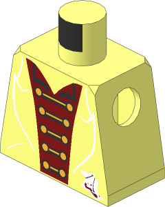 Minifig Torso with Black Suit, Red Shirt, Gold Clasps Pattern