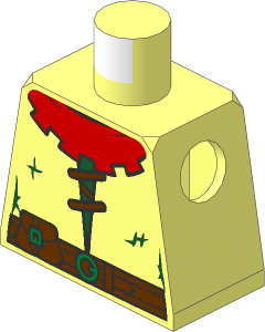 Minifig Torso with Red Collar, Belt with Pouch, Metallic Gold Buckles, Laces and Dark Green Stitches Pattern