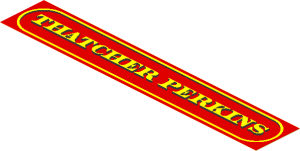 Sticker  2.1 x 12.5 with "THATCHER PERKINS" sign
