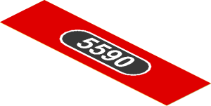 Sticker  1.2 x  4.5 with White "5590" in Black Panel on Red Background
