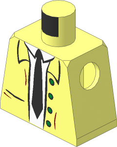 Minifig Torso with Open Jacket with  4 Metallic Gold Buttons over White Shirt and Tie Pattern
