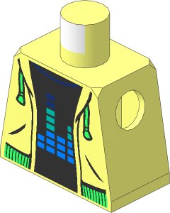 Minifig Torso with Hoodie with Bright Green Drawstrings and Waist, Equalizer Bars Pattern